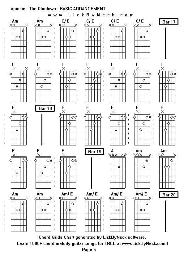 Chord Grids Chart of chord melody fingerstyle guitar song-Apache - The Shadows - BASIC ARRANGEMENT,generated by LickByNeck software.